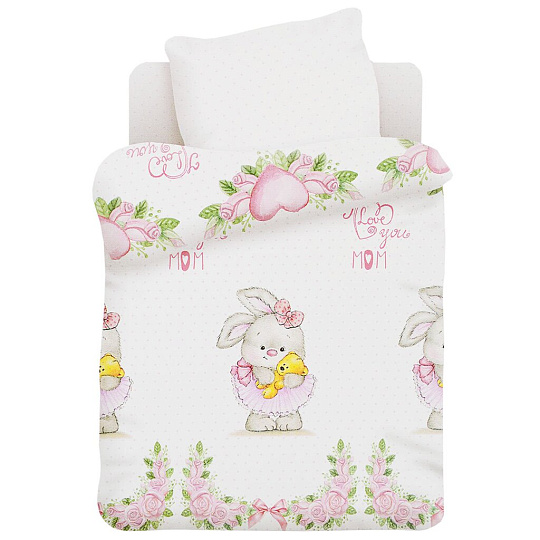 Постельное белье детское 1.5-спальное, простыня 110х150 см, 1 наволочка 40х60 см, пододеяльник 112х147 см, Непоседа, поплин, Зайка балерина 515807