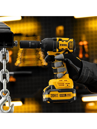 Гайковерт аккумуляторный, Denzel, CIWH-BL-20-500, ударный, 20 В, 4 А.ч, Li-ion, 500 Н-м, 3 скорости, кейс, 26524