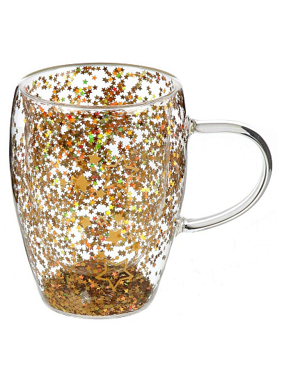 Кружка стекло, 350 мл, Звездочки, двойные стенки, 8х11.5 см, Daniks