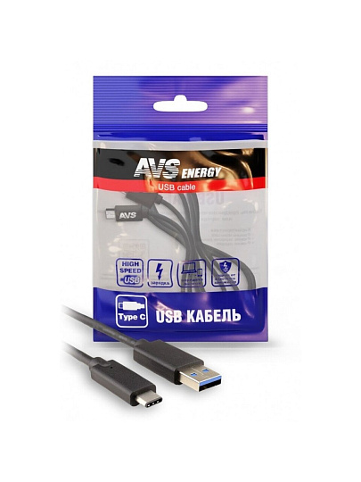 Кабель USB, AVS, TC-31, Type-C, 1 м, USB 2.0, черный, A78883S