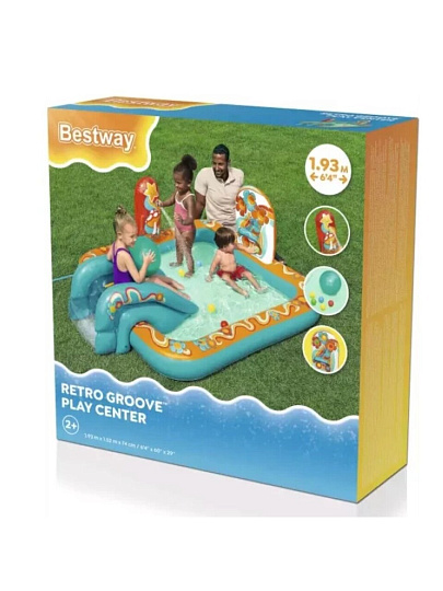 Игровой центр-бассейн Bestway, 193х152х74 см, Retro Groove Play, 53164, 189 л, пляжный мяч, 5 мячей, ремкомплект