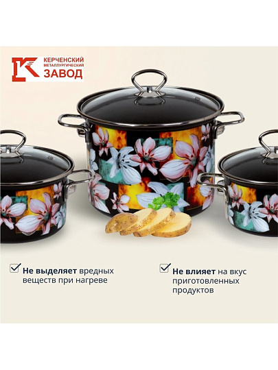 Набор посуды эмалированная сталь, 6 предметов, кастрюли 1.9,2.5,5 л, индукция, Керченский металлургический завод, Адель 5-1 Элит