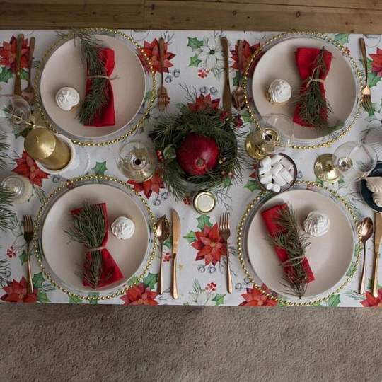 Скатерть 149х180 см, 100% хлопок, саржа, 190 г/м2, Этель, Рождественский красный цветок, 4980236