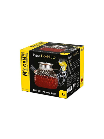 Чайник заварочный стекло, 1 л, с ситечком, Regent Inox, Linea Franсo, 93-FR-TEA-15-1000