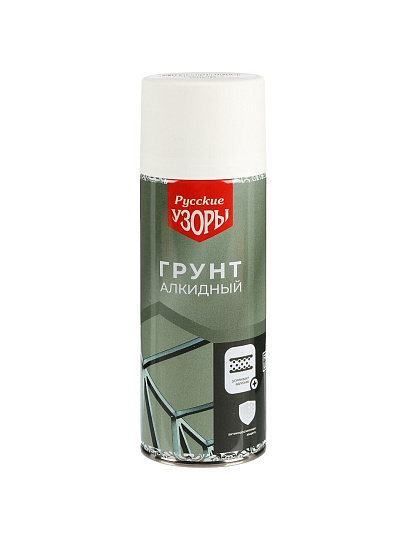 Грунтовка аэрозольная, алкидная, Русские узоры, для внутренних и наружных работ, белая, 0.52 л