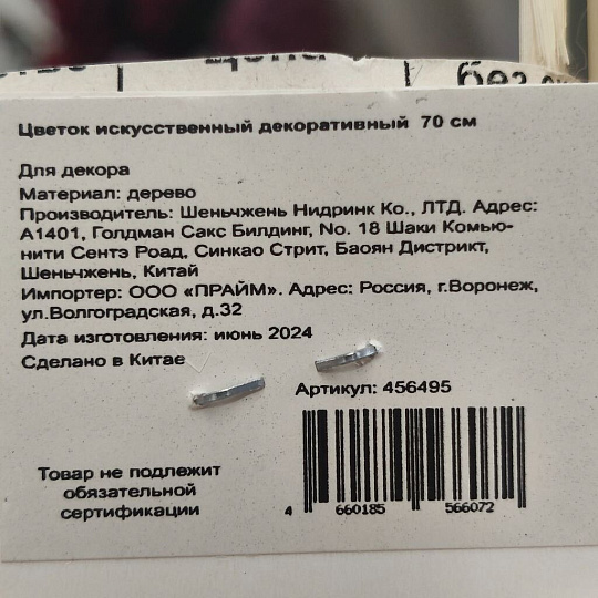 Цветок искусственный декоративный Колосья, 70 см, белый, Y4-7966