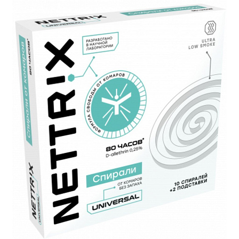 Репеллент от комаров, спираль, без запаха, белые, 10+2 шт, NETTRIX Universal