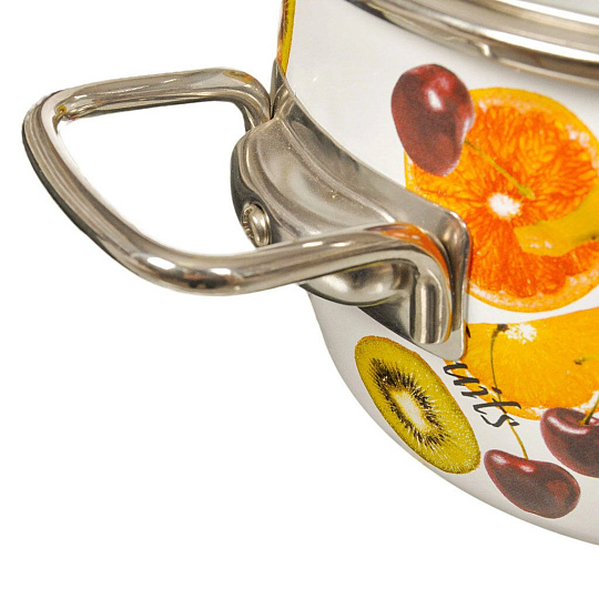 Кастрюля эмалированная сталь, 5 л, крышка сталь, петля, сферический, СтальЭмаль, Fruits, 1SA245S, белая, индукция