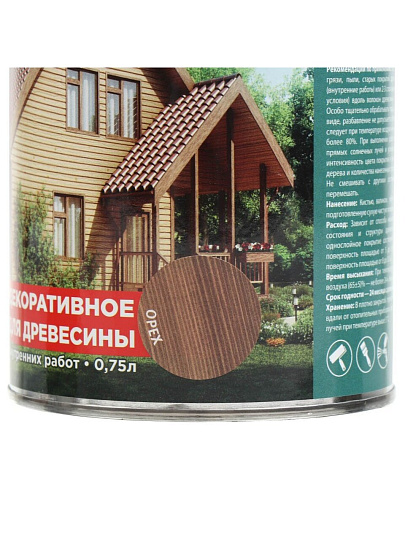 Защитно-декоративное покрытие Русские узоры, для дерева, орех, 0.75 л