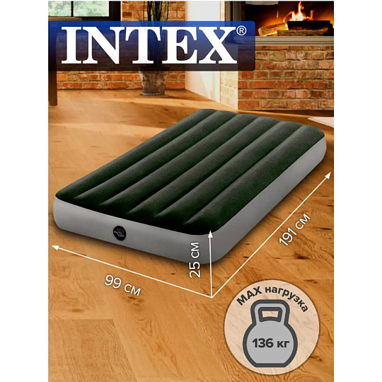 Матрас надувной Intex, 191х99х25 см, 64107, без насоса, флокированный, 136 кг