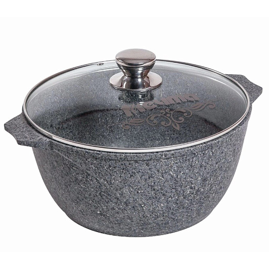 Кастрюля алюминий, антипригарное покрытие, 3 л, с крышкой, крышка стекло, Мечта, Premium grey, 43901, серая