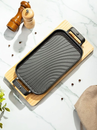 Сковорода чугун, 29х17х2.5 см, с подставкой, Y4-8881