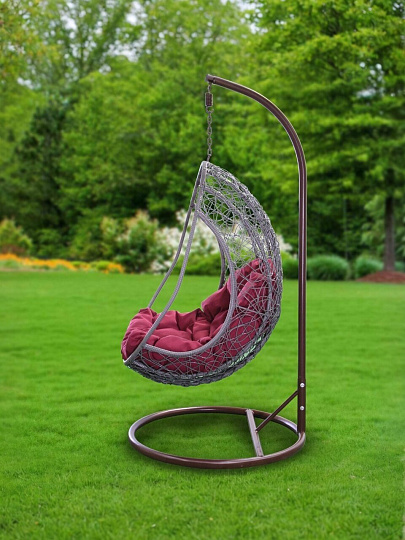 Качели садовые Кокон, 1-мест, 67х95х198 см, 150 кг, Green Days, серые, ротанг, подушка малиновая, TZF-H049-19-2620
