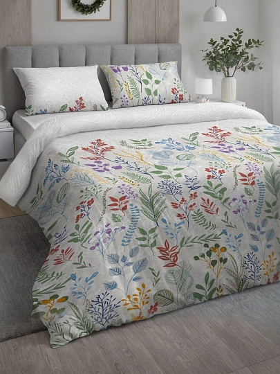 Постельное белье 2-спальное, простыня 180х220 см, 2 наволочки 70х70 см, пододеяльник 175х215 см, Самойловский текстиль, бязь, Гербарий