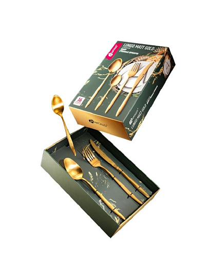 Набор столовых приборов нержавеющая сталь, 16 предметов, Apollo, Lungo Matt Gold, LMG-16