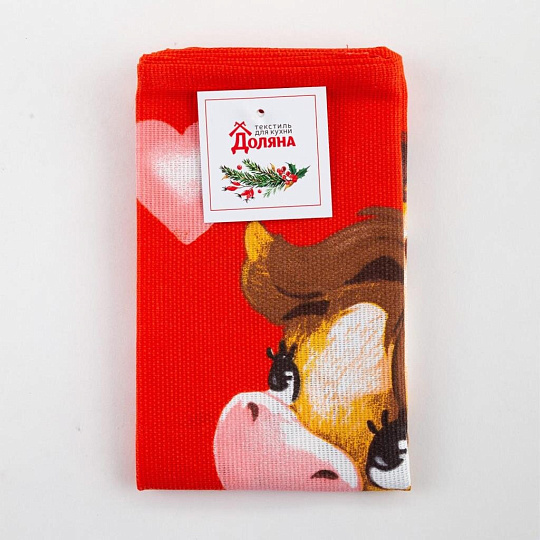 Полотенце кухонное вафельное, 35х60 см, 160 г/м2, 100% хлопок, Доляна, Любви в Новом Году, Россия, 5059197