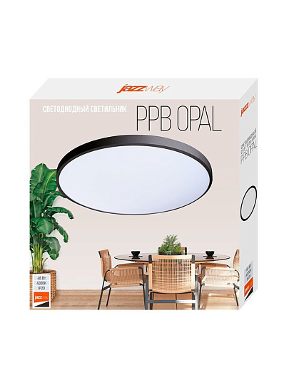 Светильник светодиодный, JazzWay, PPB OPAL, 48 Вт, 4000 К, 3840 Лм, IP20, 37х37х5.5 см, черный, 5060968