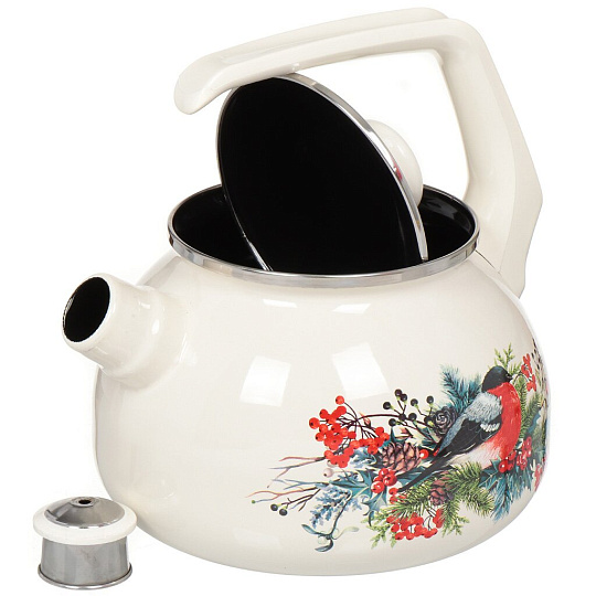 Чайник сталь, эмалированное покрытие, 2.5 л, со свистком, ручка консольная, Metrot, Снегирь, индукция, 195852
