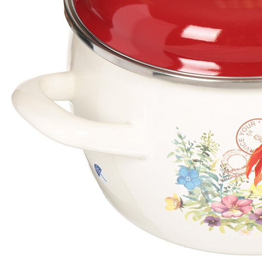 Кастрюля эмалированная сталь, 3 л, крышка сталь, Metrot, Золотой Петушок, 170585, красная, индукция