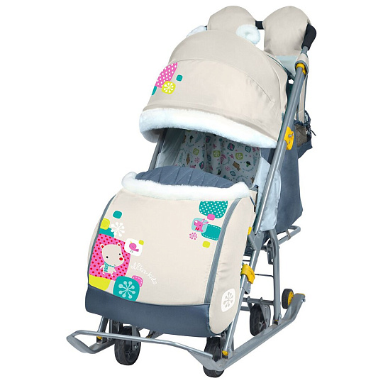 Санки-коляска Ника детям, НД7-2, выдвижные колеса, козырек с ушами, регулируемая спинка, сумка, рукав, тент, Nika