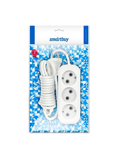 Удлинитель бытовой 3 гнезда, 2 м, ПВС, 2х1 мм², без заземления, Smartbuy, SBE-10-3-02-N