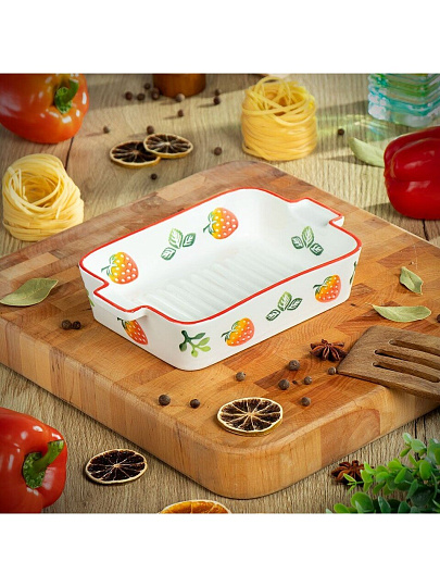 Форма для запекания керамика, 14х22х5 см, прямоугольная, Клубника, Y6-10224