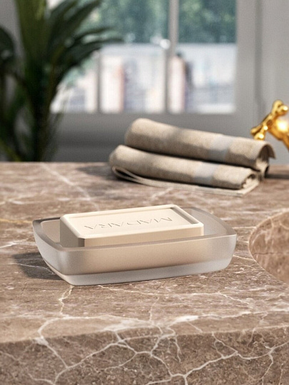 Мыльница настольная, Zenfort, Оптима, стекло, 13.8х8.5х2.8 см см, черно-белая, 106774