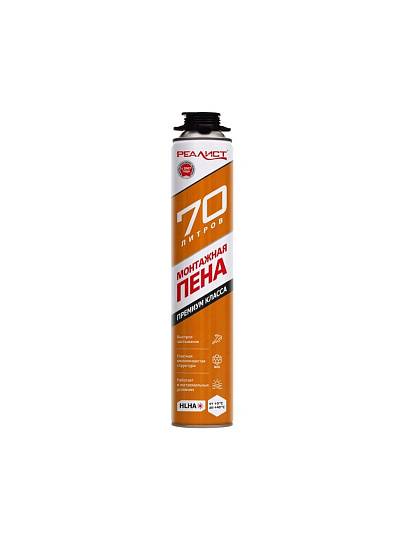 Пена монтажная Realist, PRO Orange, профессиональная, 70 л, 870 мл, летняя