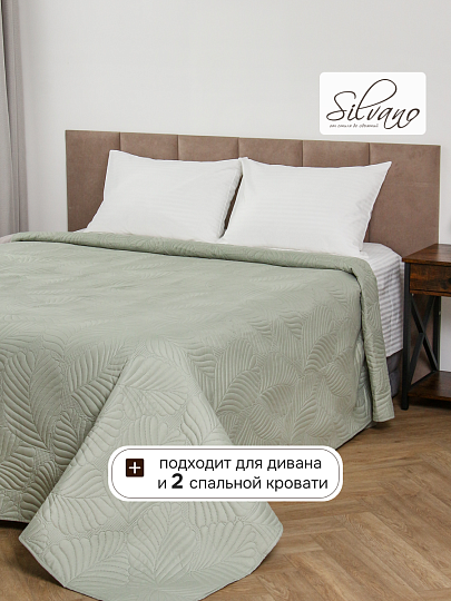 Покрывало евро, 220х240 см, 100% полиэстер, стеганое, Silvano, Фауна, пудрово-зеленое