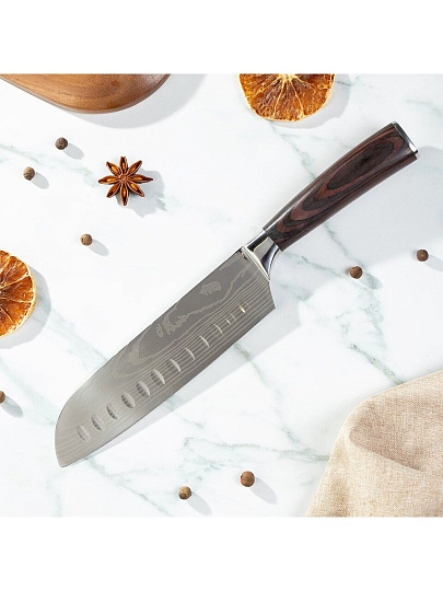 Нож кухонный Daniks, Classic G10, сантоку, нержавеющая сталь, 18 см, рукоятка дерево, Y4-8913