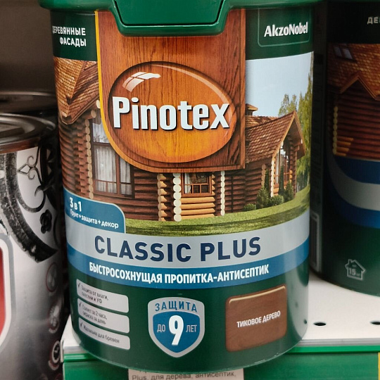 Пропитка Pinotex, Classic Plus, для дерева, антисептик, тиковое дерево, 0.9 л
