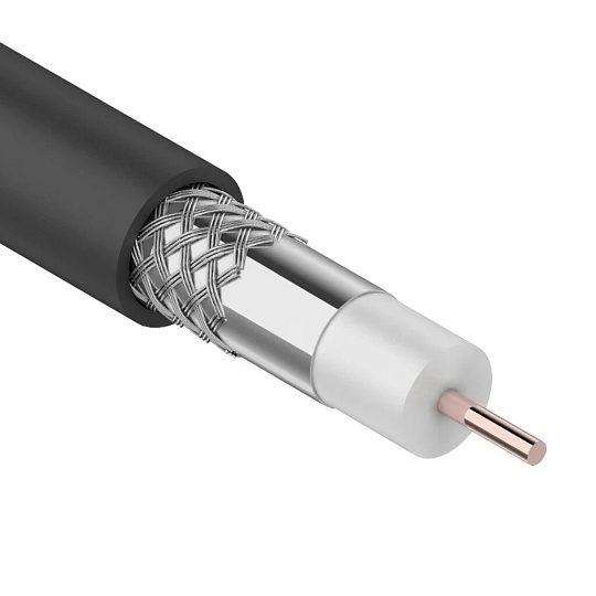 Провод коаксиальный, 1х0.9 мм², 100 м, 75 Ом, 48%, черный, PROconnect, RG-6U, 01-2205-10