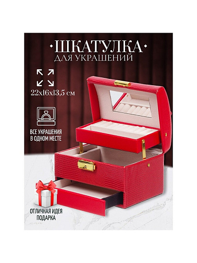 Шкатулка-кейс для украшений и косметики, 22х16х13.5 см, красная, Y4-5143