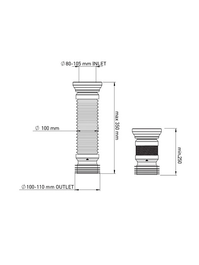 Гофра для унитаза армированная, 280-350 мм, Aquanova, 7013