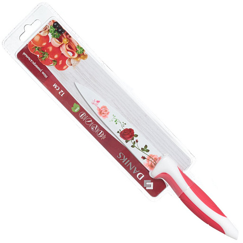 Нож кухонный Daniks, Красная роза, универсальный, сталь, 12 см, рукоятка пластик, YW-A353F-UT