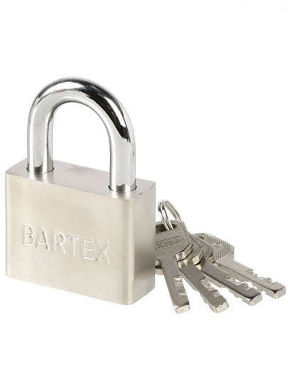 Замок навесной BARTEX стальной 50мм Никель, антикоррозионное покрытие, блистер, 4 ключа, 504669