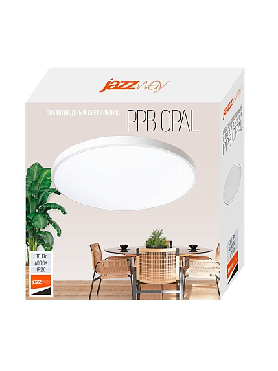 Светильник светодиодный, JazzWay, PPB OPAL, 30 Вт, 4000 К, 2400 Лм, IP20, 26х26х5.5 см, белый, 5060814