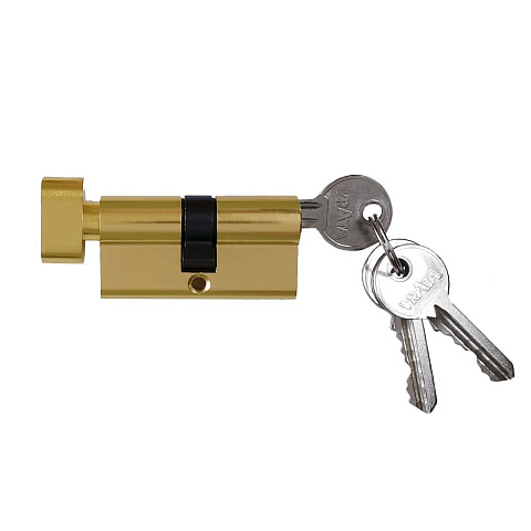 Личинка замка двери Vrata, ЦМВ 60(30/30), 208223, 60 мм, с заверткой, золото, алюминий, 3 ключа