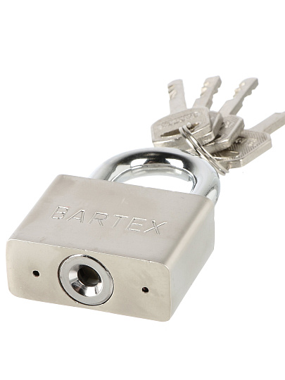 Замок навесной BARTEX стальной 50мм Никель, антикоррозионное покрытие, блистер, 4 ключа, 504669