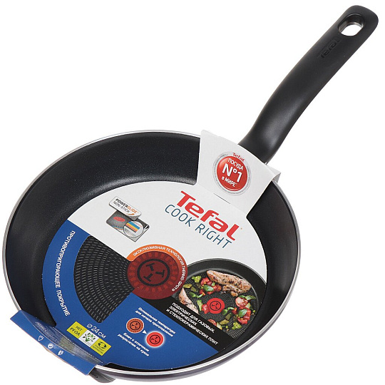 Сковорода алюминий, 24 см, антипригарное покрытие, Tefal, Cook Right, 4166124