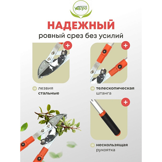 Ножницы садовые для кустарников, 450 мм, с овальными ручками, Инструм-Агро, НКТО S331A-В, телескопическая штанга, 010145