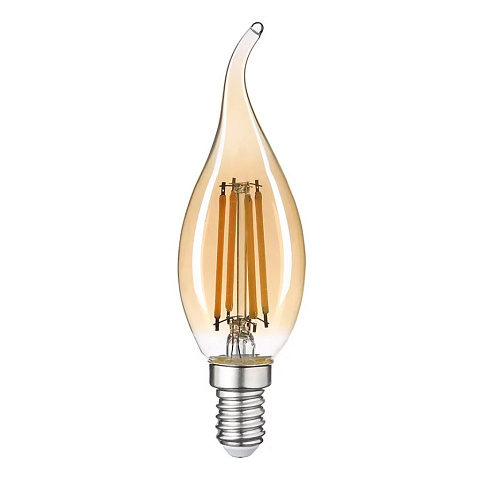 Лампа светодиодная E14, 10 Вт, 230 В, свеча на ветру, 4500 К, свет нейтральный белый, General Lighting Systems, Филамент, золотое стекло