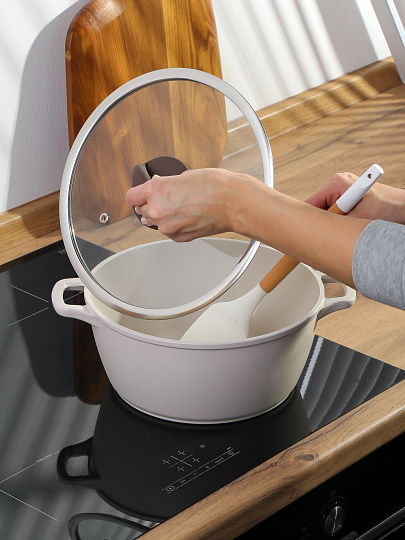 Кастрюля алюминий, антипригарное покрытие, 4 л, крышка стекло, Гурман, Pollen light, ГМк403 ПЛИ, индукция