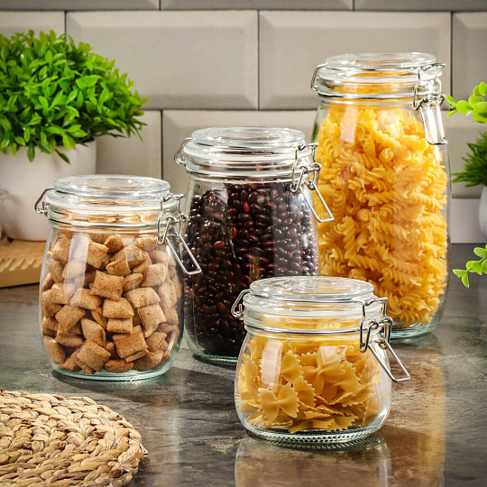Банка для сыпучих продуктов, стекло, 1.5 л, с крышкой, с бугельным замком, Y3-1368