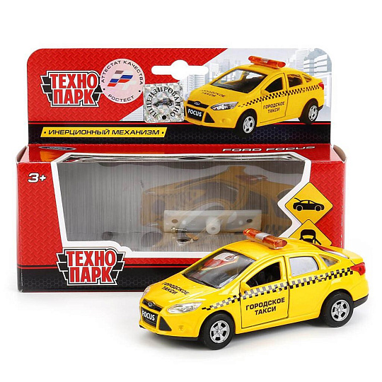 Машина Технопарк, Ford Focus такси, 12 см, инерционная, открывающие двери и багажник, SB-16-45-T-WB, в ассортименте