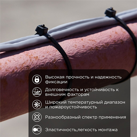 Хомут стяж кабельн, 7.6х250 мм, нейлон, 100 шт, чер, Rexant, 07-0253