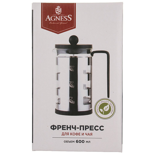 Френч-пресс 0.6 л, стекло, Agness, Kitchen, 894-551