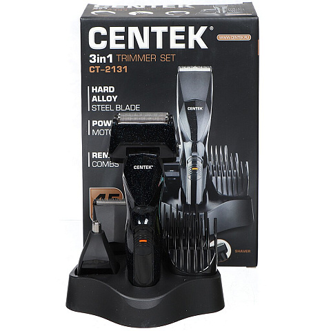 Набор для стрижки Centek, CT-2131 3 в 1, аккумуляторный, 2 Вт, черный, машинка, бритва, триммер