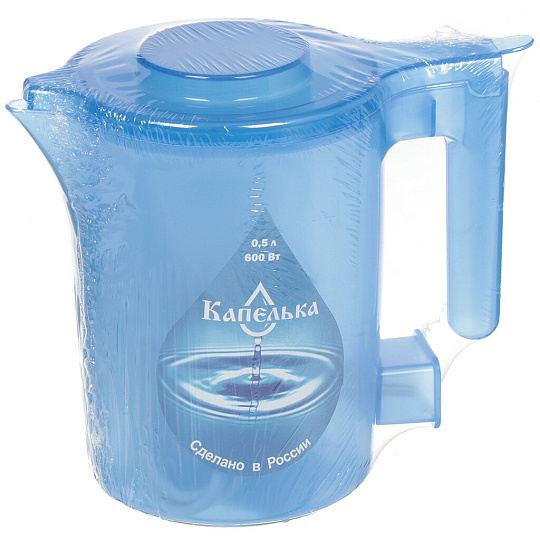 Чайник электрический Капелька, 004668, синий, 0.5 л, 600 Вт, открытый нагревательный элемент, пластик