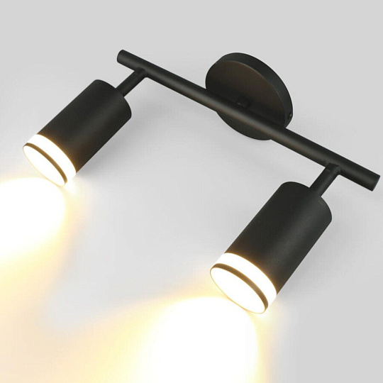 Светильник на основании General Lighting Systems, Башня, 50 Вт, GU10, на 2 лампочки, IP20, d5.5х10х10 см, боковое рассеивание, Спот, черный, 661834